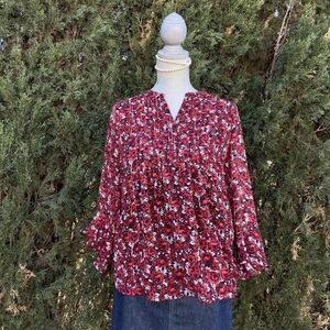 Charter Club Floral Pattern Long Sleeve Blouse Women's Size Large Petite